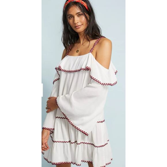 Anthropologie‎ Red Garter Open Shoulder Cover Up Dress White Womens Medium 8 - Picture 10 of 10